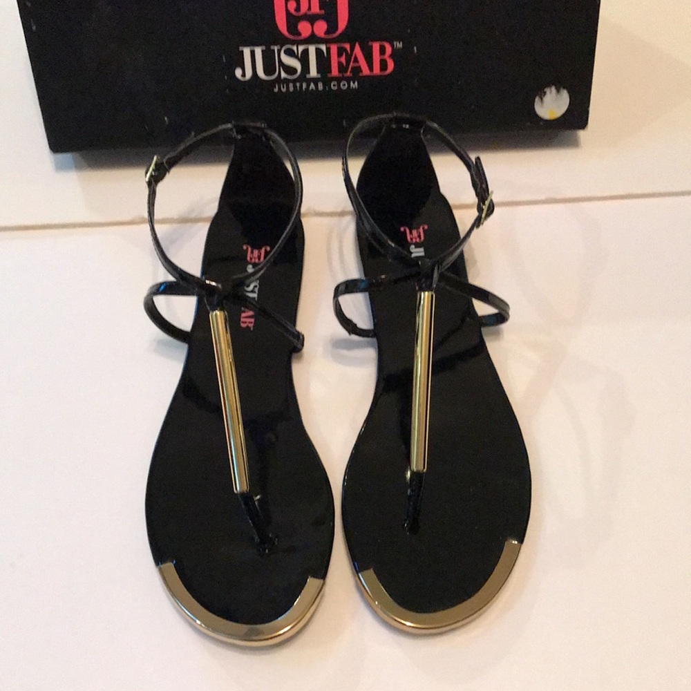 Just Fab Sandals Black w/Gold Accents NWT 7 1/2